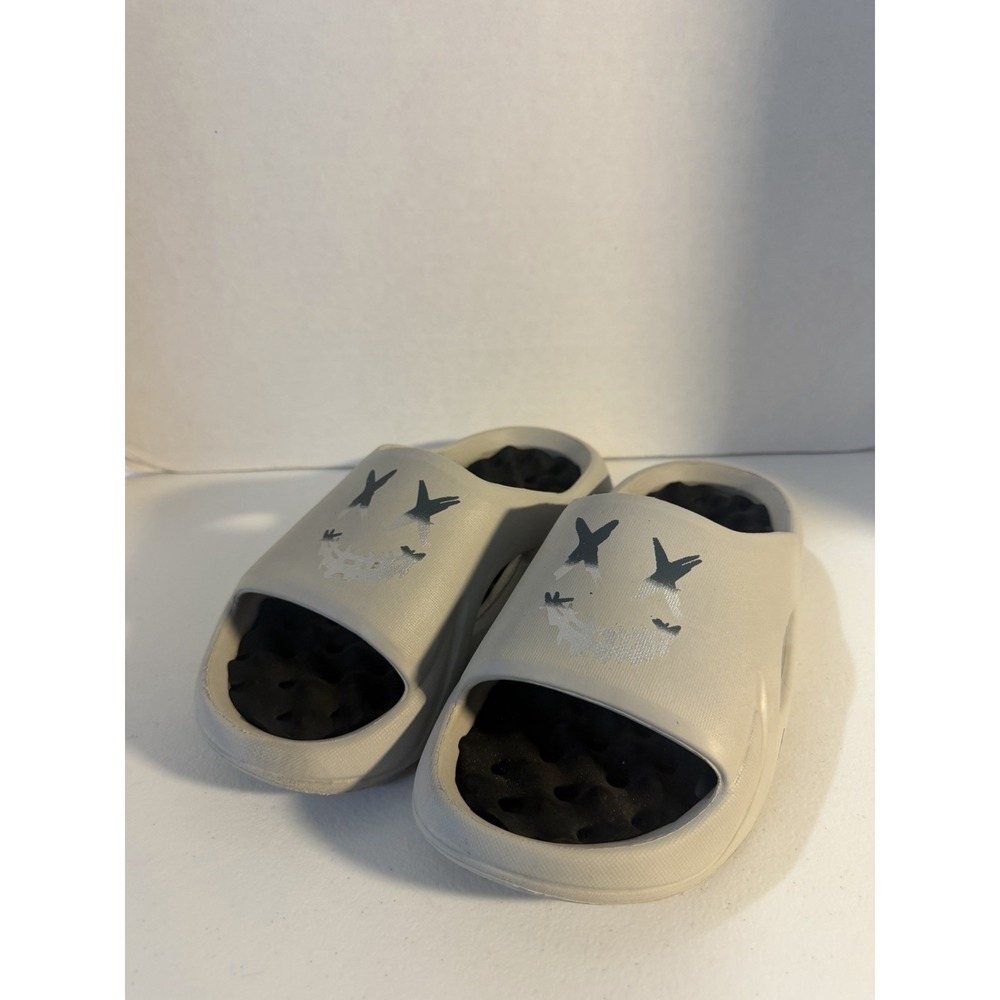 Foam Slides Sandals EU 38-39 Gray Black Graphic Slip On Comfort Shoes
